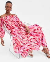 I.n.c. International Concepts Women's Printed Pleated Off-The-Shoulder Maxi Dress, Exclusively at Macy's