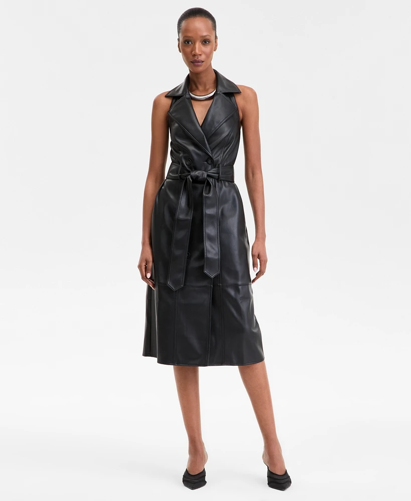 I.n.c. International Concepts Women's Tie-Waist Notch-Collar Trench Dress, Exclusively at Macy's