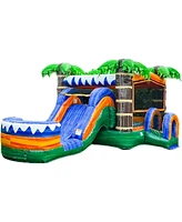 Xjump Tropical Commercial Grade Bounce House Water Slide with Splash Pool for Kids and Adults (with Blower), 15oz Pvc Vinyl, Basketball Hoop, Wet Dry