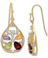 Multi-Gemstone Flower Drop Earrings (3 ct. t.w.) in 14k Gold-Plated Sterling Silver