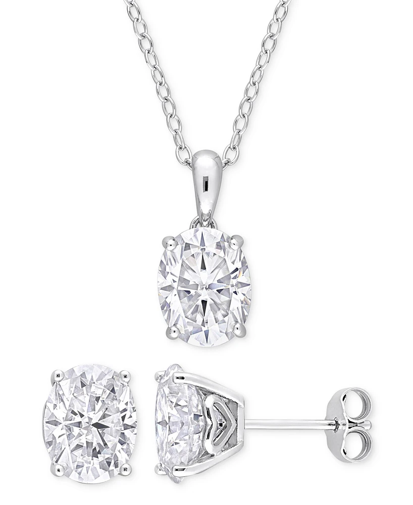 Macy's 2-Pc. Set Moissanite (6 ct. t.w.) Oval Stud Earrings & Pendant 18" Necklace in Sterling Silver