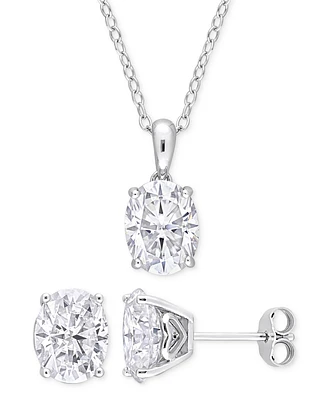 Macy's 2-Pc. Set Moissanite (6 ct. t.w.) Oval Stud Earrings & Pendant 18" Necklace in Sterling Silver