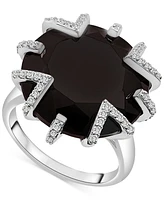 Onyx (7mm) & Diamond (1/5 ct. t.w.) Zigzag Statement Ring in Sterling Silver