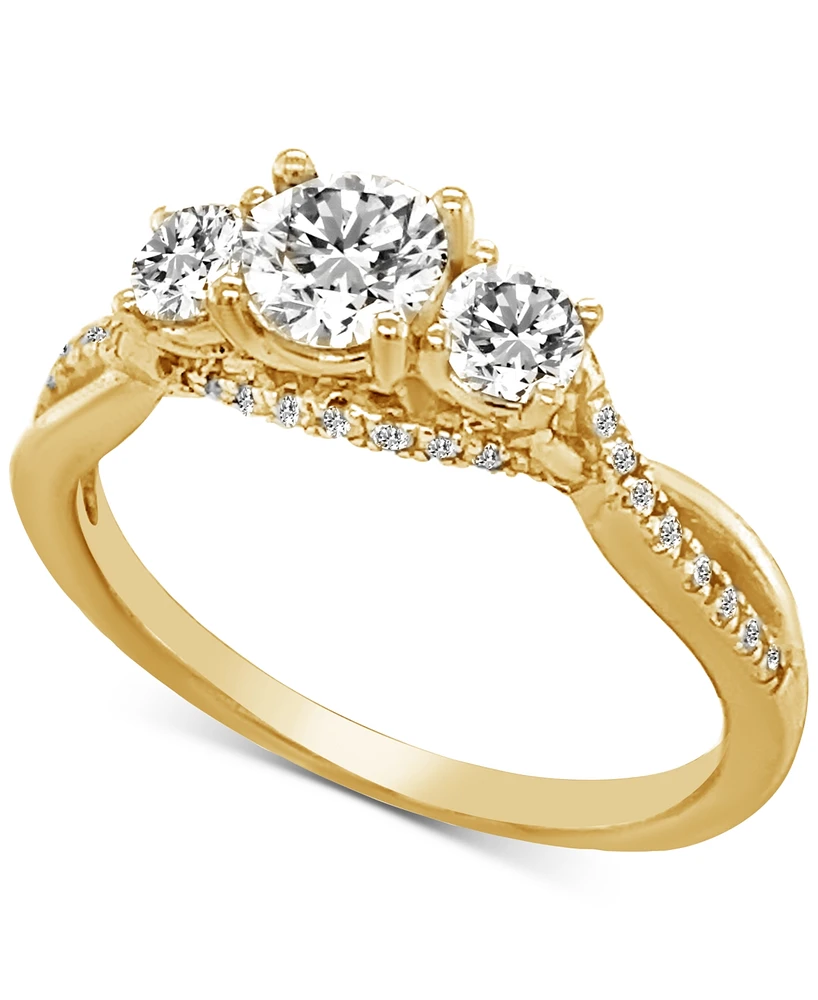 Diamond Three Stone Twist Shank Ring (1 ct. t.w.) in 14k Gold