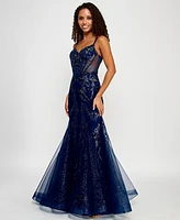 Say Yes Juniors' Glitter Mesh Corset Gown, Created for Macy's