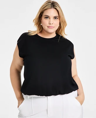 Bar Iii Trendy Plus Short-Sleeve Blouson Crewneck Top, Exclusively at Macy's