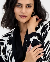 Kasper Women's Printed Open-Front Long-Sleeve Cardigan