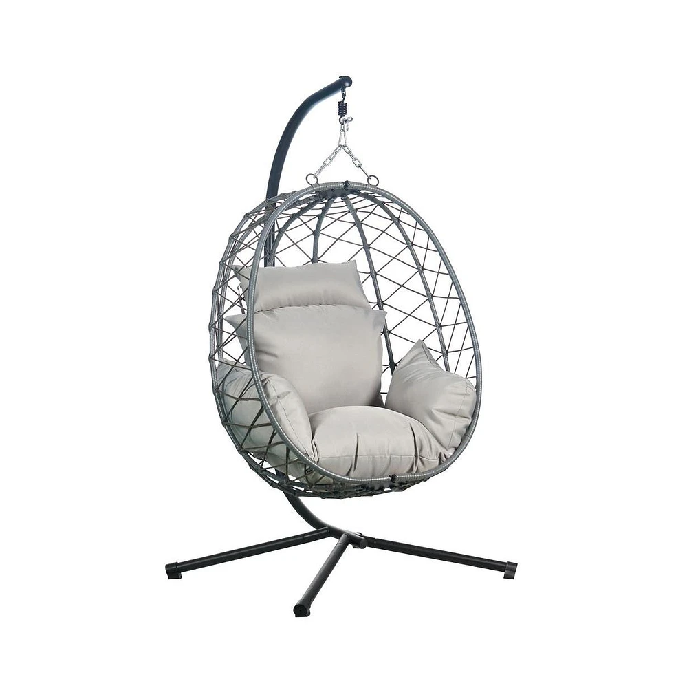 Single Person Egg Swing Chair in Grey Steel Frame With Removable Cushions
