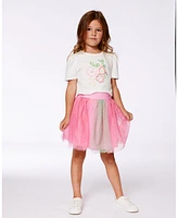 Deux par Big Girls Printed Mesh Skirt Pink And Green