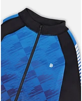 Deux par Boys Printed Full Zip Athletic Cardigan Blue And Black