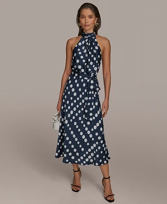 Donna Karan New York Petite Polka-Dot Halter Midi Dress