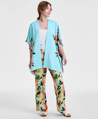 Jm Collection Women's Printed Satin Open-Front Kimono Top, Exclusively at Macy's