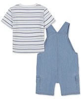 Calvin Klein Baby 2-Pc. Set Striped T-Shirt & Denim Cargo Shortall