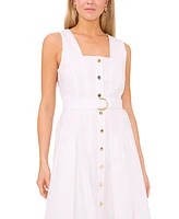 Msk Petite Cotton Square-Neck Belted Sleeveless Midi Dress