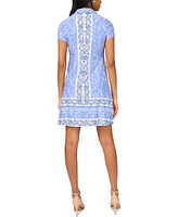 Msk Petite Printed Collared Short-Sleeve Shift Dress