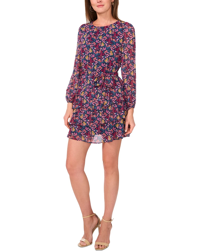 Msk Petite Floral Print Blouson-Sleeve Fit & Flare Dress