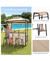 Gouun 3-Piece Patio Bar Set Grill Gazebo & 2 Bar Stools with Tempered Glass Bar Table