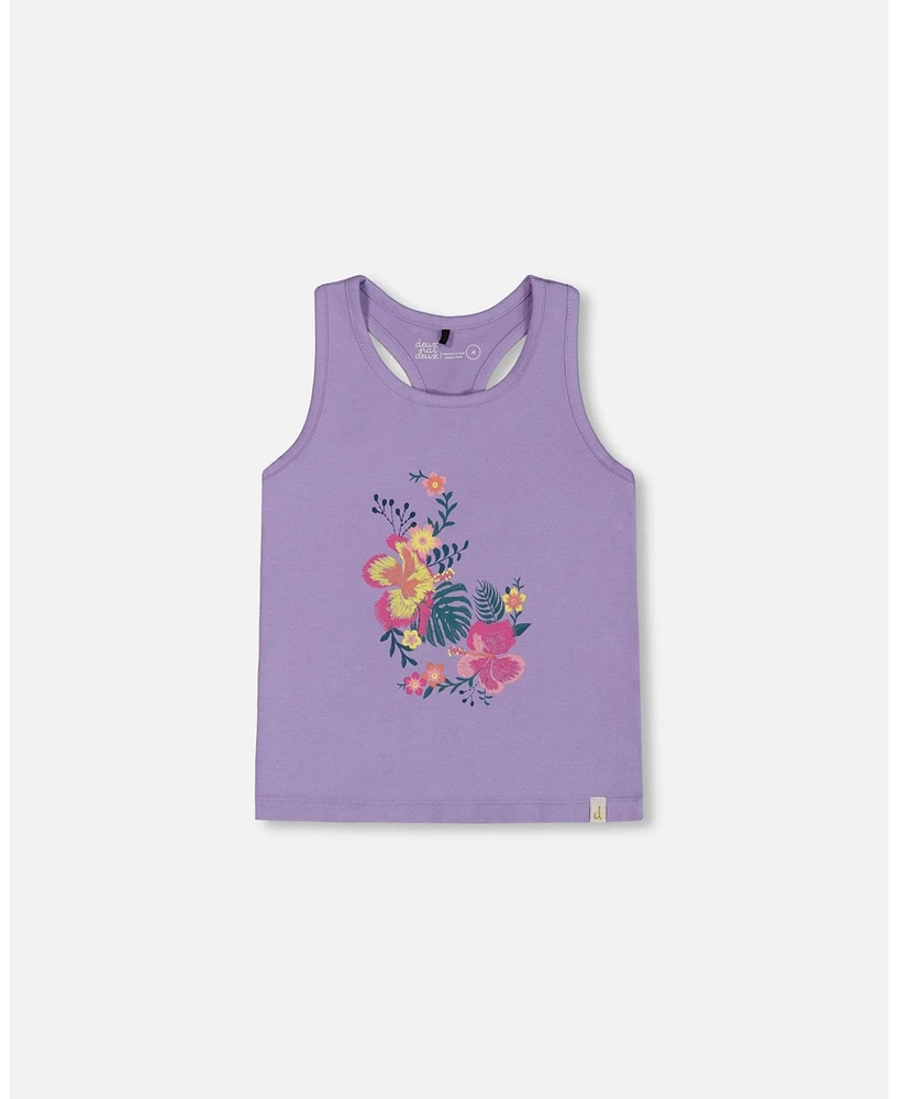 Deux par Big Girls Cotton Racerback Tank Top Floral Mauve