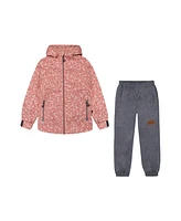 Deux par Big Girls Printed Jacket Two-Piece Mid-Season Outerwear Set Small White Flowers On Pale Pink And Gray