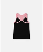 Deux par Big Girls Organic Cotton Racerback Tank Top Black And Candy Machine