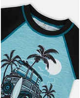 Deux par Boy Short Sleeve Rashguard Light Blue And Black - Toddler|Child