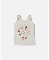 Deux par Toddler Girls Crinkle Jersey Tank Top Pink Flowers On Cream Background - Toddler|Child