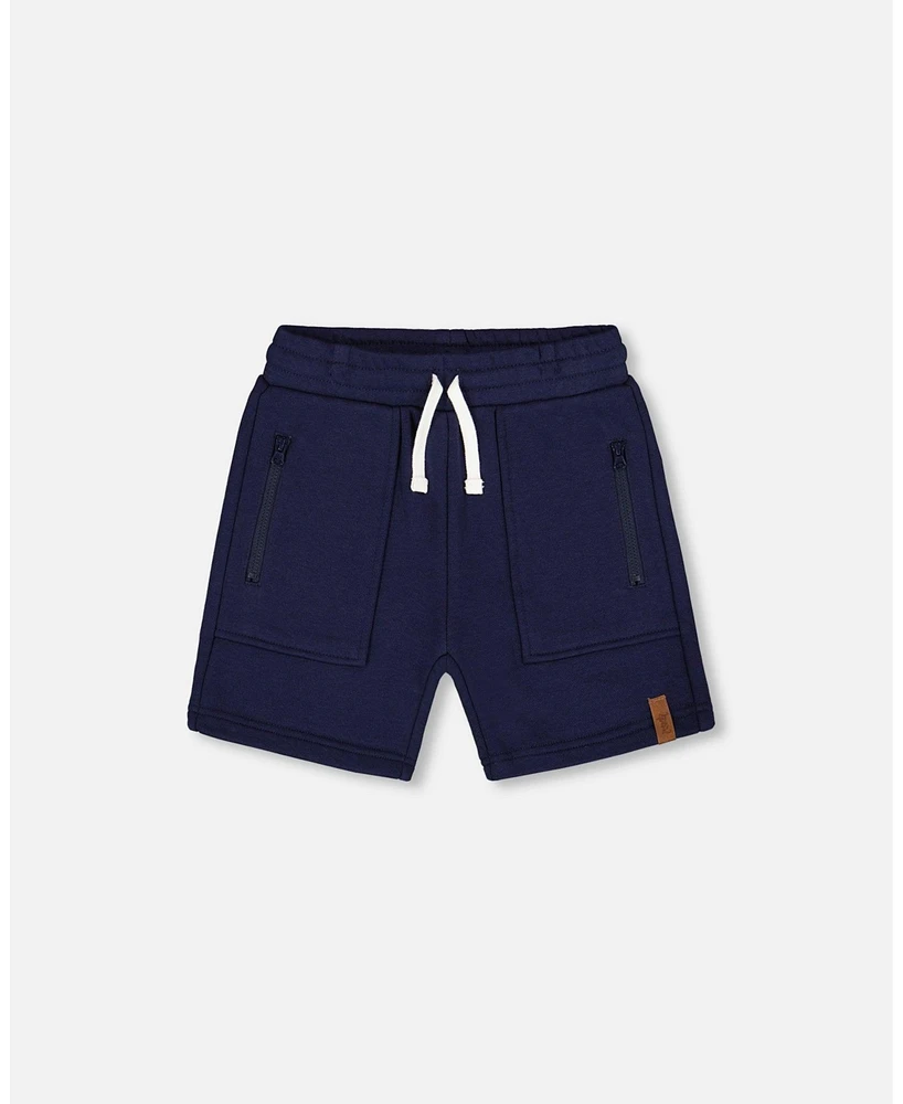 Deux par Big Boys French Terry Zip Pocket Shorts Navy Blue