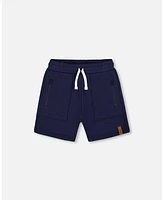 Deux par Big Boys French Terry Zip Pocket Shorts Navy Blue