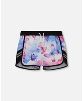 Deux par Girl Printed Athletic Short Pink, Blue And Butterflies - Toddler|Child