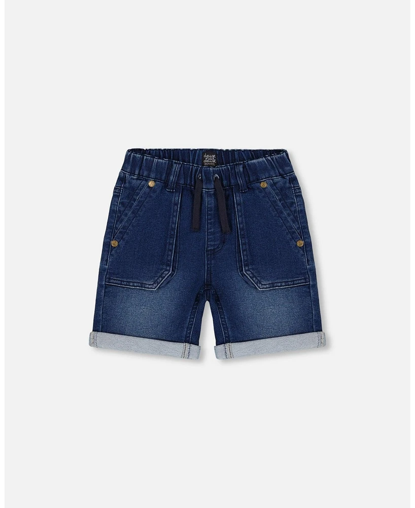 Deux par Baby Boys French Terry Denim Short Dark Blue