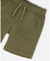 Deux par Baby Boys Stretch Twill Short Dark Olive Green