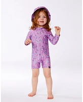 Deux par Girl Printed Long Sleeve One-Piece Rashguard Old Mauve And Multicolored Butterflies - Toddler|Child