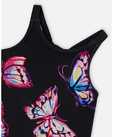 Deux par Girl Printed Beach Dress Black And Multicolored Butterflies - Toddler|Child