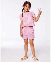 Deux par Toddler Girls Smocked Waist Short With Knots Pink And White Checks - Toddler|Child