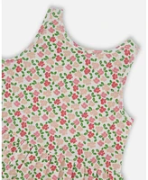 Deux par Deux Toddler Girls Printed Tank Top With Flounce Small Flowers On White Background - Toddler|Child