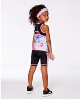 Deux par Girls Colorblock Athletic Tank Top Black With Butterflies Printed