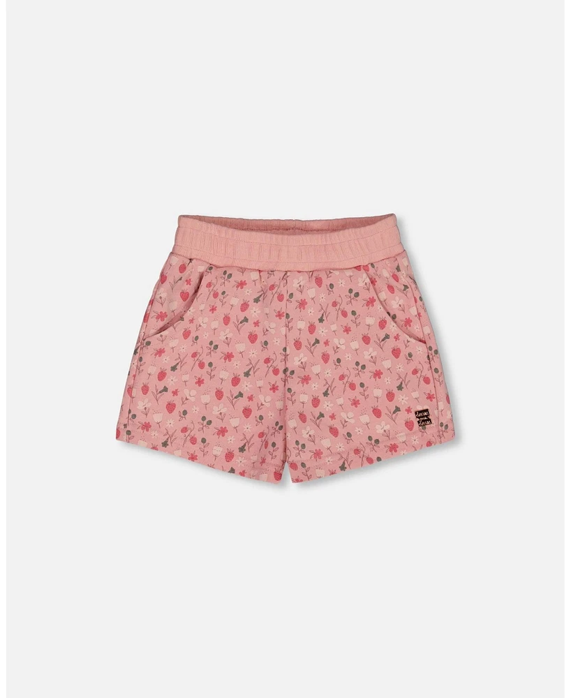 Deux par Big Girls Printed French Terry Short Old Pink And Flowers