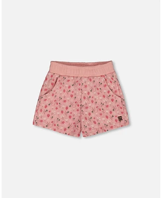 Deux par Big Girls Printed French Terry Short Old Pink And Flowers