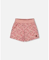 Deux par Big Girls Printed French Terry Short Old Pink And Flowers