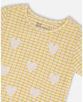 Deux par Big Girls Crinkle Top With Applique Pale Yellow And White