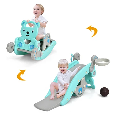 4-in-1 Toddler Slide and Rocking Horse Playset with Basketball Hoop