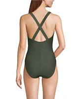 Lands' End Women's Long Tugless Ribbed X-Back One Piece Swimsuit