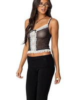 Edikted Womens Polka Dot Sheer Mesh Tank Top