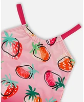 Deux par Girl Printed One-Piece Swimsuit Pink Gradient Strawberry - Toddler|Child