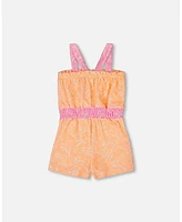 Deux par Toddler Girls Printed Terry Cloth Romper Vibrant Orange And White - Toddler|Child