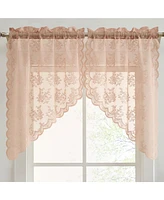 Hlc.me Jolene Floral Rod Pocket Lace Short Cafe Swags for Small Windows - 28 x 36 Inch Length (Blush Pink Swags, Set of 2)