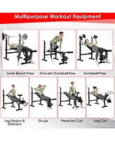 Adjustable Weight Bench and Barbell Rack Set with Weight Plate Post