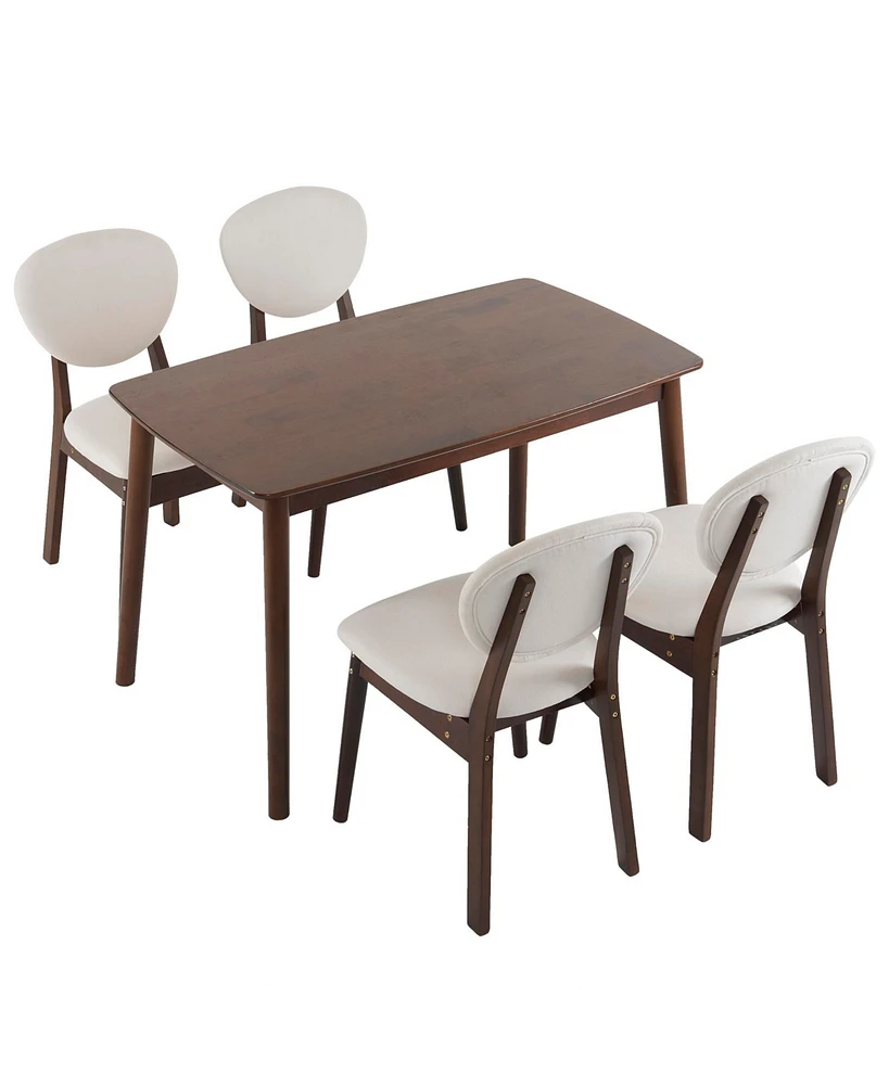 Rubber Wood Dining Table and Chair Set with Cushions