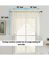 Hlc.me Isabella Floral Rod Pocket Lace Short Cafe Swags for Small Windows - 28 x 36 Inch Length ( Swags