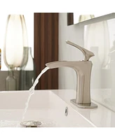 Waterfall Single Hole Single-Handle Low-Arc Bathroom Faucet With Deck Plate in Brushed Nickel